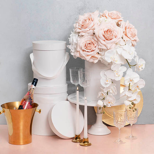 Flower Hat Box Tall Round White Set 3 (24.5Dx30cmH)