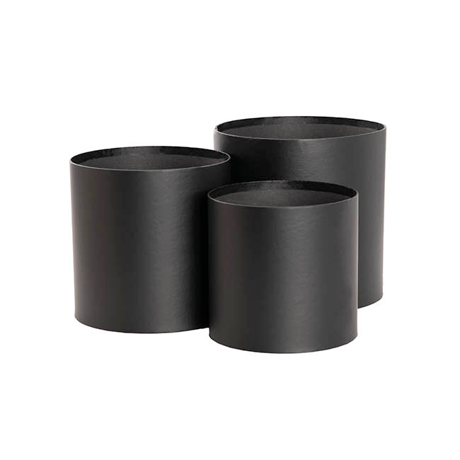 Flower Hat Box Set No Lids Black Set 3 (19Dx19cmH)