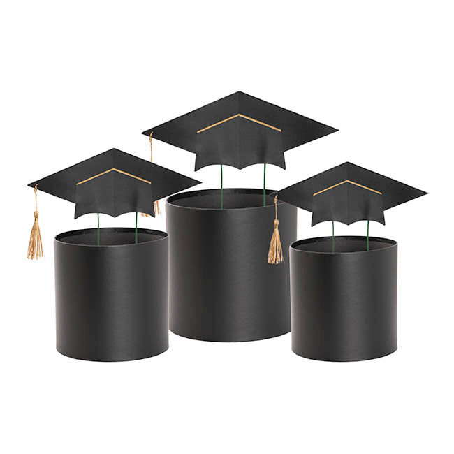 Graduation Flower Hamper Topper Black Set 3 (27Dx31cmH)