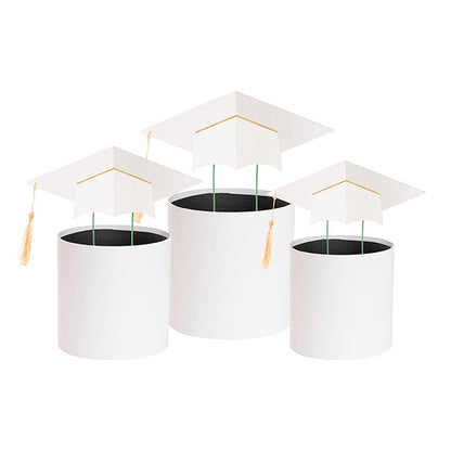 Graduation Flower Hamper Topper White Set 3 (19Dx19cmH)