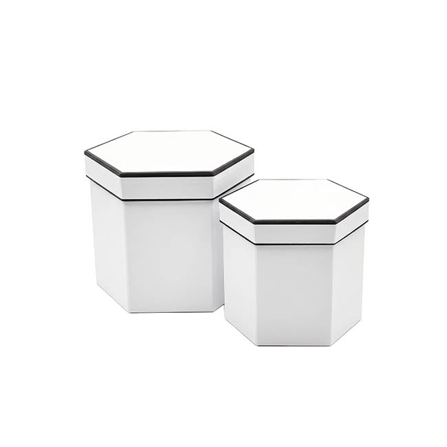 Hat Flower Gift Box Deluxe Hexagonal White (20x14cmH)