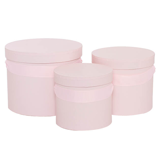 Flower Hat Box Ribbon Round Set 3 Baby Pink (18.5cmx15cmH)