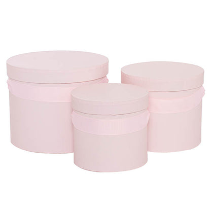 Flower Hat Box Ribbon Round Set 3 Baby Pink (18.5cmx15cmH)