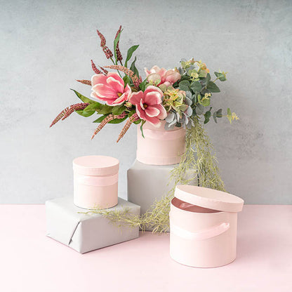 Flower Hat Box Ribbon Round Set 3 Baby Pink (18.5cmx15cmH)