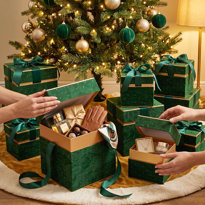 Velvet Luxe Gift Hamper Box Ribbon Green Set 2(18x18x18Hcm)
