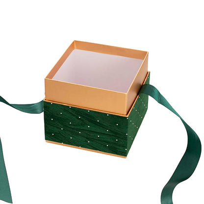 Velvet Luxe Gift Hamper Box Ribbon Green Set 2(18x18x18Hcm)