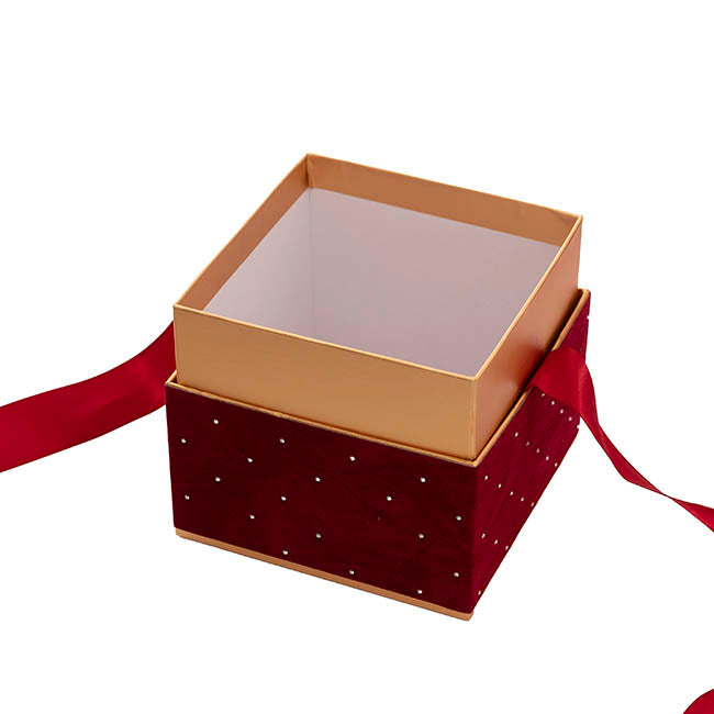 Velvet Luxe Gift Hamper Box Ribbon Red Set 2 (18x18x18Hcm)