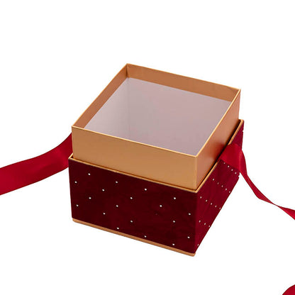 Velvet Luxe Gift Hamper Box Ribbon Red Set 2 (18x18x18Hcm)