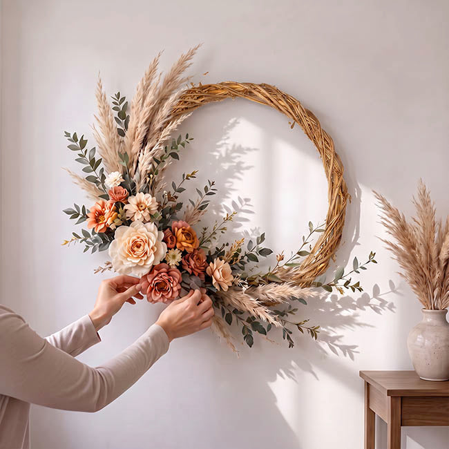 Rattan Grapevine Wreath Round Gold (40cmD)