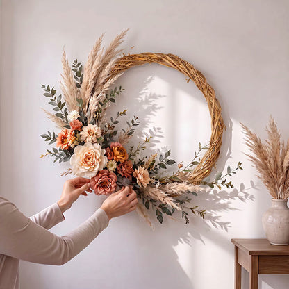 Rattan Grapevine Wreath Round Gold (40cmD)