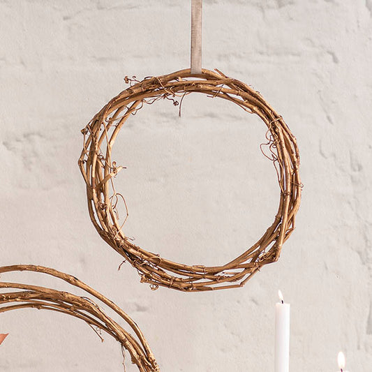 Grapevine Rattan Wreath Round Gold (30cmD)