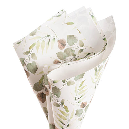 Kraft Paper Eucalyptus Print 110gsm White Pack 100 (50x70cm)