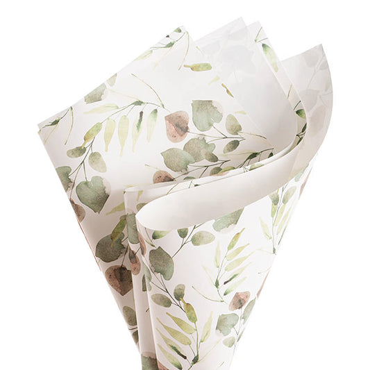 Kraft Paper Eucalyptus Print 110gsm White Pack 100 (50x70cm)