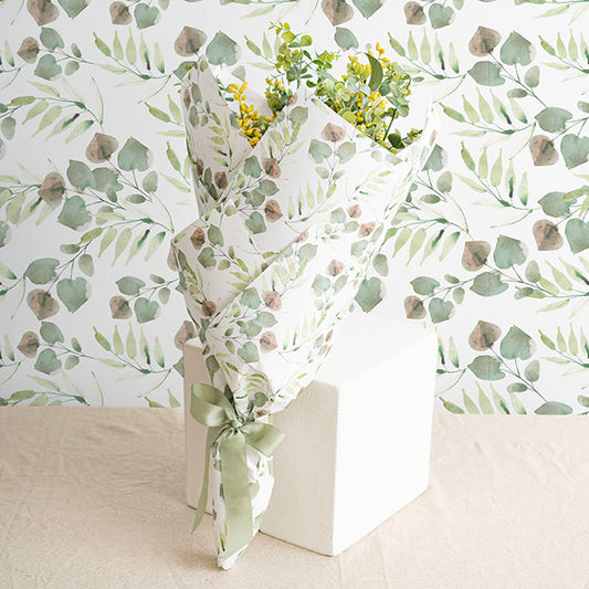 Kraft Paper Eucalyptus Print 110gsm White Pack 100 (50x70cm)