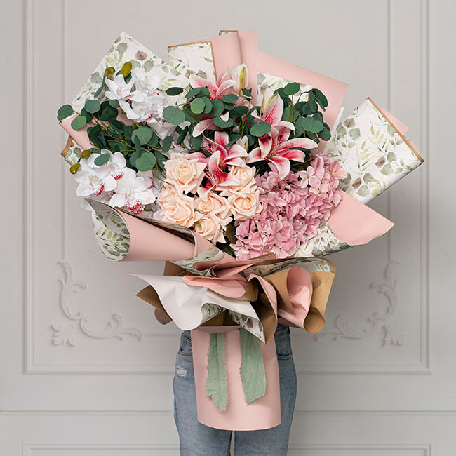 Kraft Paper Eucalyptus Print 110gsm White Pack 100 (50x70cm)