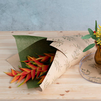 Kraft Paper Gum Leaf Print 110gsm Brown Pack 100 (50x70cm)