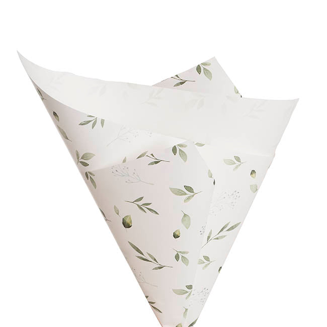 Kraft Paper Leafy Greens Print 80gsm White Pk100 (50x70cm)