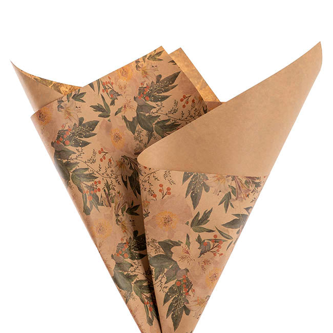 Kraft Paper Peony & Lilly 80gsm Brown Pack 100 (50x70cm)