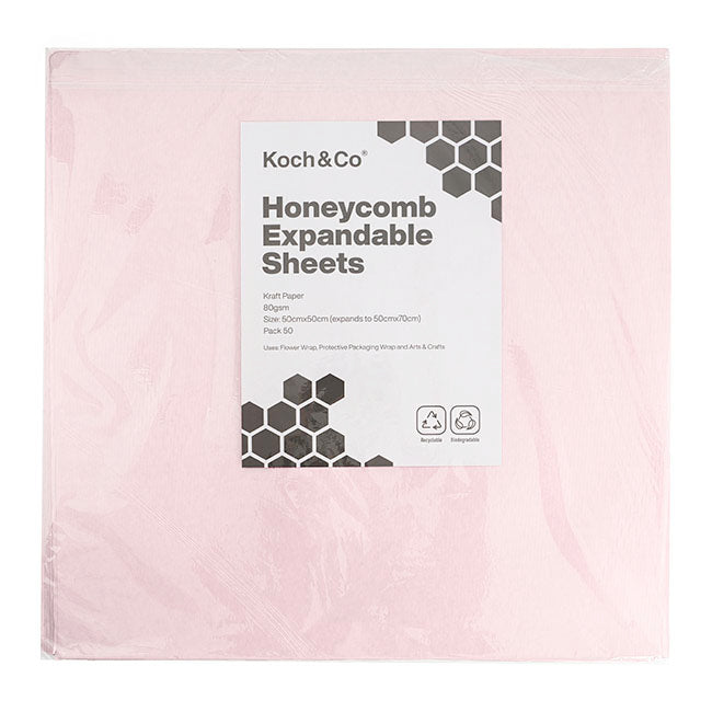 Kraft Paper Honeycomb Expandable Sheet PK50 Pink (50x50cm)