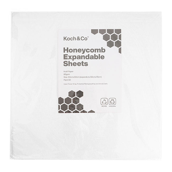 Kraft Paper Honeycomb Expandable Sheet PK50 White (50x50cm)