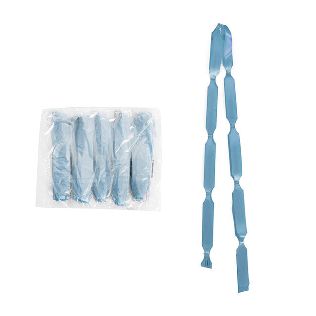 Ribbon Pull Bow Pom Pom Baby Blue (18mmx8.75cmD) Pack 5