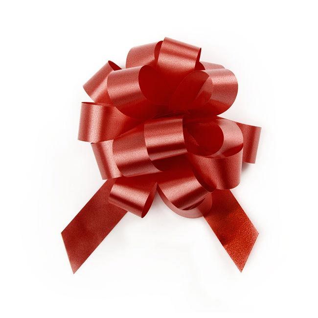 Ribbon Pull Bow Pom Pom Burgundy (18mmx8.75cmD) Pack 5