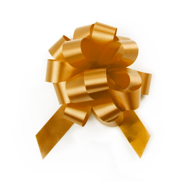 Ribbon Pull Bow Pom Pom Gold (18mmx8.75cmD) Pack 5