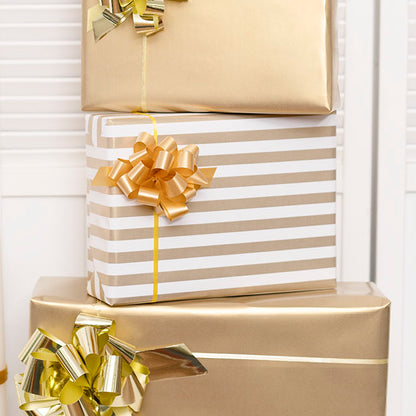 Ribbon Pull Bow Pom Pom Gold (18mmx8.75cmD) Pack 5