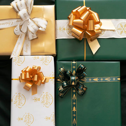 Ribbon Pull Bow Pom Pom Gold (18mmx8.75cmD) Pack 5