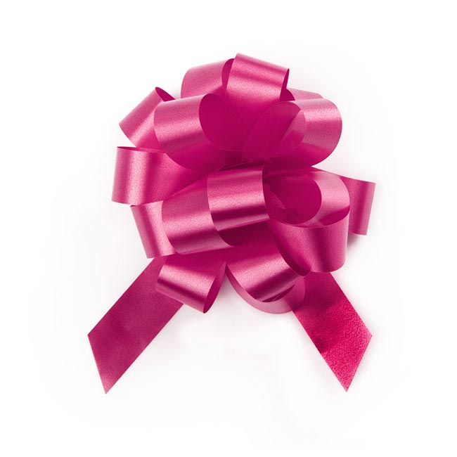 Ribbon Pull Bow Pom Pom Hot Pink (18mmx8.75cmD) Pack 5