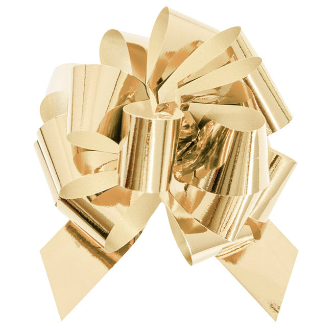 Ribbon Pull Bow Pom Pom Metallic Gold (18mmx8.75cmD) Pack 5
