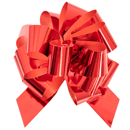 Ribbon Pull Bow Pom Pom Metallic Red (18mmx8.75cmD) Pack 5