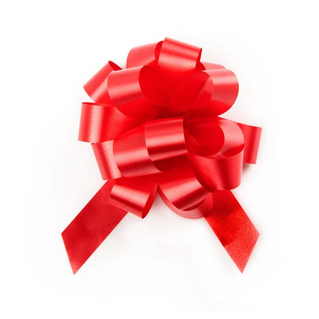 Ribbon Pull Bow Pom Pom Red (18mmx8.75cmD) Pack 5