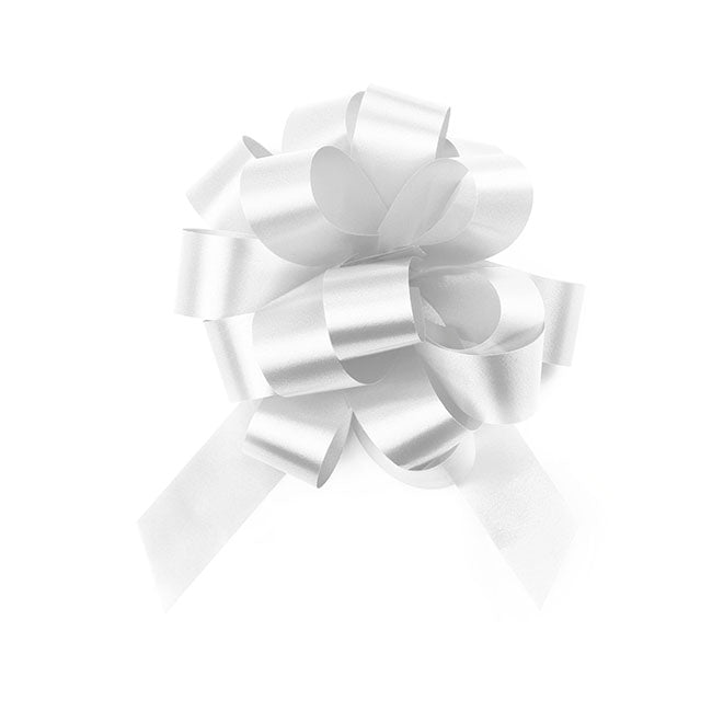 Ribbon Pull Bow Pom Pom White (18mmx8.75cmD) Pack 5