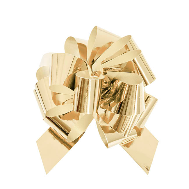 Ribbon Pull Bow Pom Pom Metallic Gold (32mmx12.5cm) Pack 5