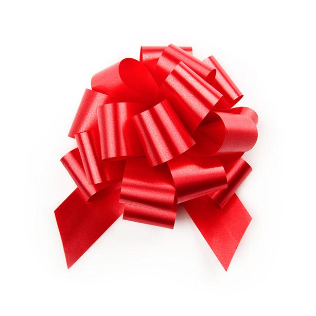Ribbon Pull Bow Pom Pom Red (32mmx12.5cm) Pack 5