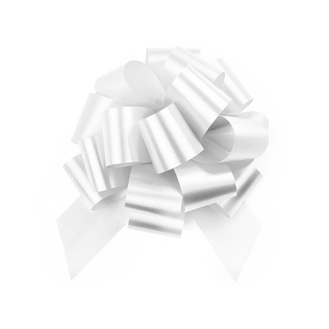 Ribbon Pull Bow Pom Pom White (32mmx12.5cm) Pack 5