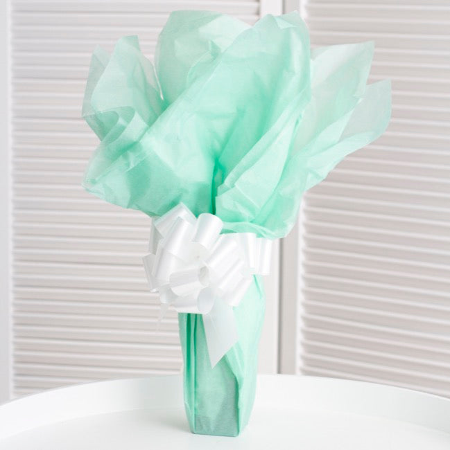 Ribbon Pull Bow Pom Pom White (32mmx12.5cm) Pack 5
