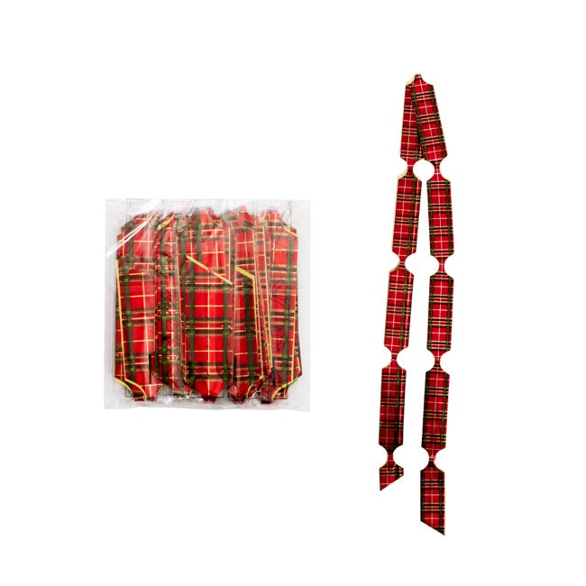 Ribbon Pull Bow PomPom TartanPlaid RedGreen (30mmx12.5cm)Pk5