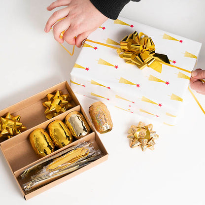 Curling Ribbon & Bows Gift Wrap Finishing Set Metallic Gold