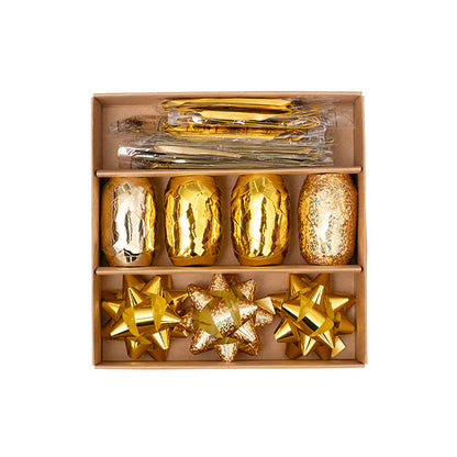 Curling Ribbon & Bows Gift Wrap Finishing Set Metallic Gold