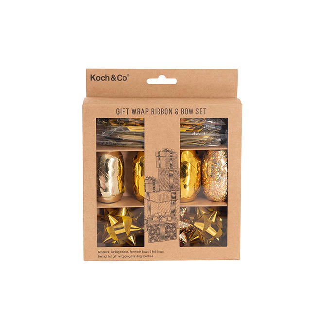 Curling Ribbon & Bows Gift Wrap Finishing Set Metallic Gold