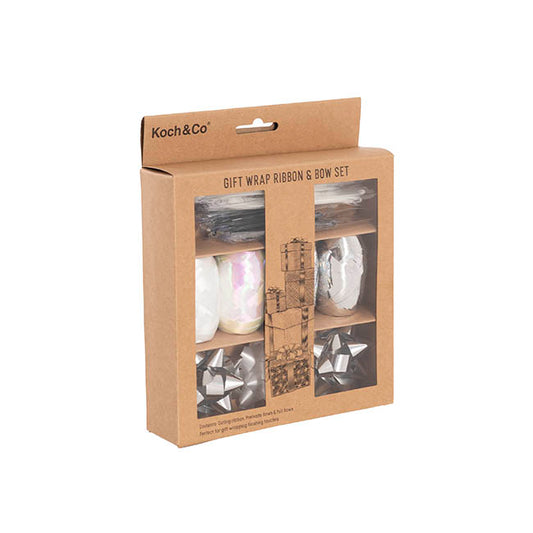 Curling Ribbon & Bows Gift Wrap Finishing Set White & Silver