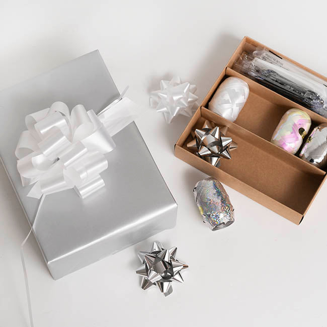Curling Ribbon & Bows Gift Wrap Finishing Set White & Silver