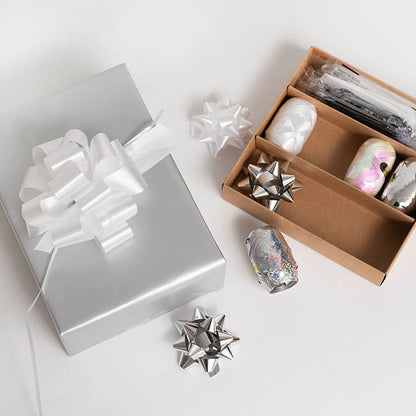Curling Ribbon & Bows Gift Wrap Finishing Set White & Silver