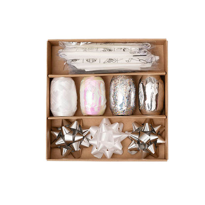 Curling Ribbon & Bows Gift Wrap Finishing Set White & Silver