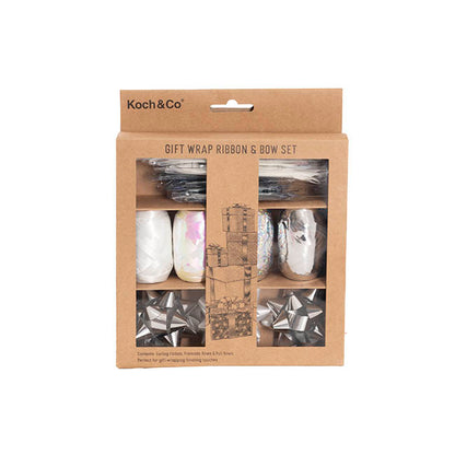 Curling Ribbon & Bows Gift Wrap Finishing Set White & Silver