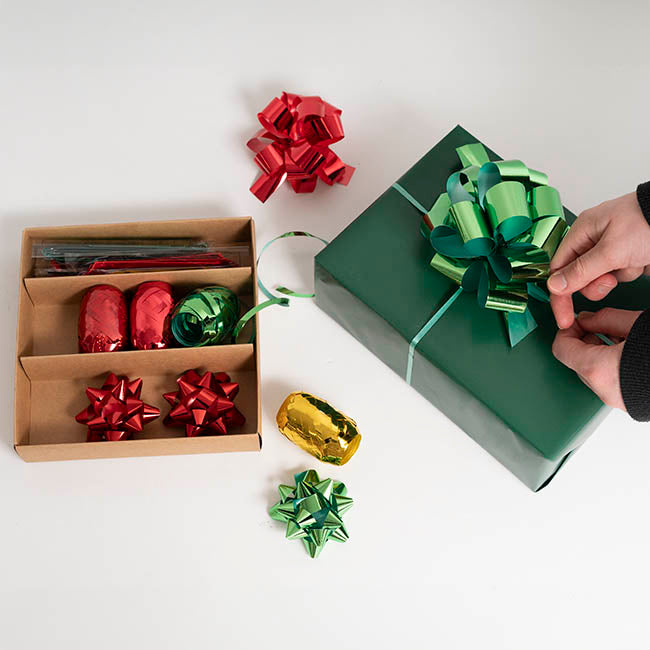 Curling Ribbon & Bows Gift Wrap Finish Set Gold Red & Green