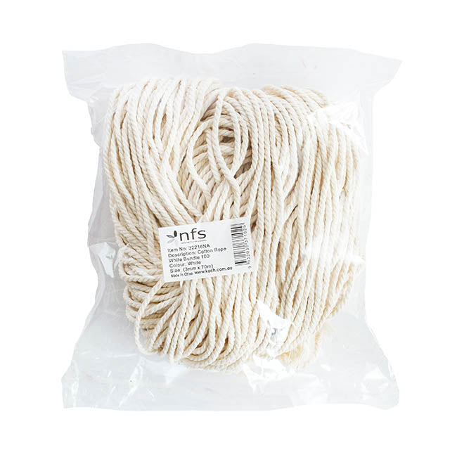 Pre-Cut Cotton String White Bundle 100 (3mm x 70cm Long)