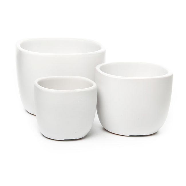 Ceramic Monaco Square Round Set 3 Matte White (19x15cmH)